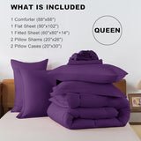 ELNIDO QUEEN® Purple Comforter Set Queen - 7 Pieces Bed in a Bag Queen Size, Bed Set for All Seasons, Ultra Soft Bedding Sets with Comforter, Flat Sheet, Fitted Sheet, Pillowcases and Pillow Shams ELNIDO QUEEN