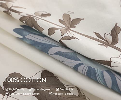 SLEEPBELLA Duvet Cover Queen Size, 600 Thread Count Cotton Botanical Flowers Pattern Printed Reversible Comforter Cover SLEEPBELLA