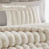 Madison Park Jasmine King Comforter Set, Luxurious Reversible Faux Fur Plush Ribbed Velvet Bedding, Fuzzy Thick Warm Winter Comforter, Super Soft Fluffy 3-Piece Set Ivory Madison Park