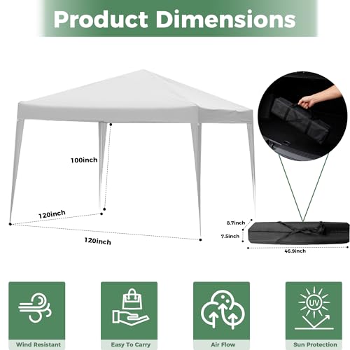 10X10FT White Pop Up Canopy Party Tent, Outdoor Commercial Instant Gazebo with 4 Removable Sidewalls for Events, Wedding, Backyard, Patio, Easy Set Up Sun Shade with Carrying Bag Usnipoya