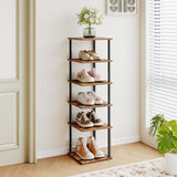 HOOBRO Vertical Shoe Rack, 6-Tier Narrow Shoe Shelf, Shoe Storage Organizer for Small Space, 11" L x 11" W x 39.5" H, Closet, Entryway, Hallway, Bedroom, Rustic Brown and Black BF21XJ01 HOOBRO