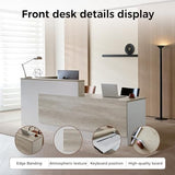 Huariifowm 110" L-Shaped Reception Desk with Counter, Drawers, Open Shelves and Keyboard Tray, Modern Front Desk for Office Reception Area, Oak+Warm White, Right Cabinet Huariifowm