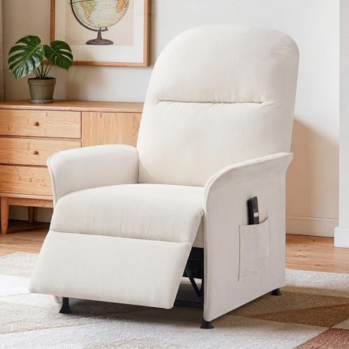 Power Recliner Chair for Adults, Electric Recliner with Curved Arms & Side Storage Pockets, Ergonomic Adjustable Reclining Chair for Living Room Bedroom, Chenille Beige