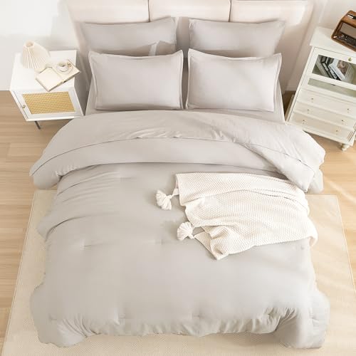 Litanika King Size Comforter Set Linen - 7 Pieces Bed in a Bag King Bedding Comforter Sets, Solid Lightweight Bed Set with Comforter, Sheets, Pillowcases & Shams Litanika