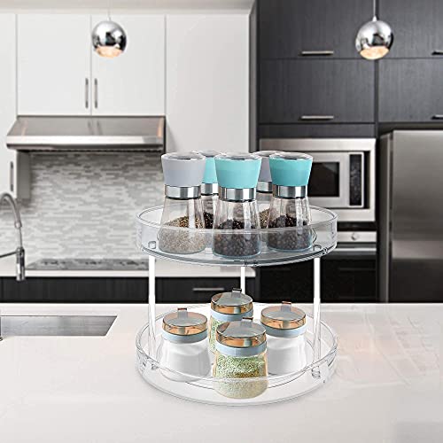 VAEHOLD 2 Tier Lazy Susan Turntable Spice Rack Organizer for Kitchen Cabinet, Farmhouse Tiered Tray Decorative Trays for Fruit, Snacks - Organizer for Cupboard, Pantry, Bathroom, Table VAEHOLD