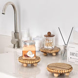 HouseJoy 2Pcs Wood Risers for Display Decorative,Round Beaded Riser Distressed for Decor ,Wooden Farmhouse Coasters Mini Cake Stand Plant Stand,Rustic Pedestal Stand Decor Display Risers for Tiered HouseJoy