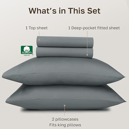 California Design Den 100% Egyptian Cotton Sheets King Size Bed Set - Certified Authentic Luxury, Soft and Durable Sateen, Deep Pocket King Size Egyptian Cotton Sheets Set - Grey California Design Den