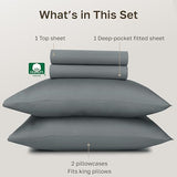 California Design Den 100% Egyptian Cotton Sheets King Size Bed Set - Certified Authentic Luxury, Soft and Durable Sateen, Deep Pocket King Size Egyptian Cotton Sheets Set - Grey California Design Den