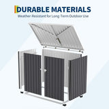 GarveeLife Outdoor Storage Shed, 80 Cu.Ft Outdoor Trash Can Storage Box with Lockable Door&Sloped Roof,Cabinet with Multi-Use Rust Prevention Galvanized Steel Enclosure for Yard, Garden, Patio GarveeLife