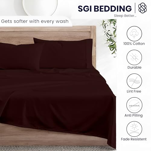 SGI bedding 600 Thread Count 4 Piece 100% Egyptian Cotton Queen Size Sheets Set, 15" Deep Pocket Sheet Set, Premium, Breathable, Soft and Hotel-Quality Luxury Sheets - Chocolate SGI bedding