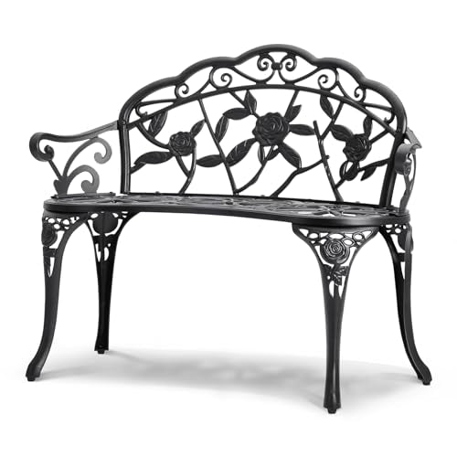VEVOR Outdoor Bench, 480 lbs Load Capacity Bench, 38.8 inches Metal Garden Bench for Outdoors,Outdoor Garden Park Bench with Backrest and Armrests, Patio Bench for Garden, Park, Yard, Front Porch VEVOR