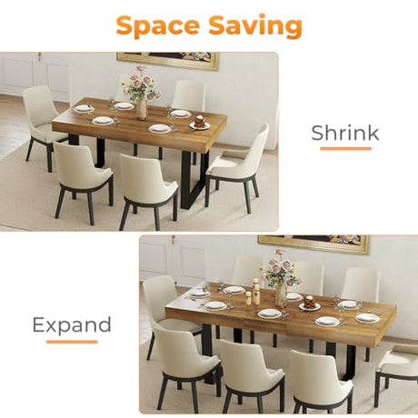 Zevemomo 63"-78.7" Expandable Dining Table, 6-8 Extendable Dining Table, Rectangle Conference Table, Farmhouse Kitchen Table with Slide Track, Tapered U-Shaped Wood Legs for Office, Living Room-Brown Zevemomo