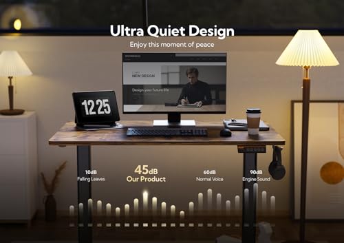 Claiks Electric Height Adjustable Stand Up Desk, 35x20 Inches Sit Stand Desk for Home Office, Rustic Brown Top/Black Frame Claiks