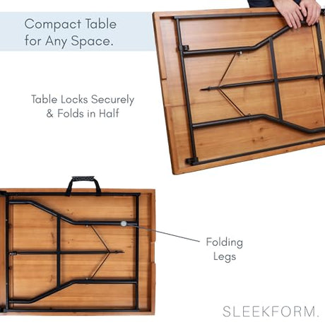 Sleekform 6ft Wooden Folding Table with Handle, Wood Folding Banquet Tables for Dinner - 6 Foot x 28 in, Portable, Sturdy & Lightweight Foldable Table for Dinner, Conference or Picnic Sleekform