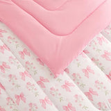CCoutueChen Pink Bow Comforter Set Full 3Pcs Pink Floral Bedding Set for Girls Kids Romantic Princess Style Bowknot Bedding Ultra Soft Reversible Garden Flower Comforter Sets with 2 Pillowcases CCoutueChen