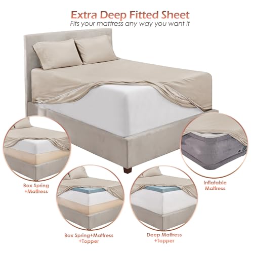 Hearth & Harbor Extra Deep Pocket Sheet Sets, Luxury Soft 6 Piece Bed Sheet Set Fits Mattress 18-24 Inches - Queen, Linen Hearth & Harbor