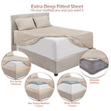 Hearth & Harbor Extra Deep Pocket Sheet Sets, Luxury Soft 6 Piece Bed Sheet Set Fits Mattress 18-24 Inches - Queen, Linen Hearth & Harbor