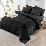 JOLLYVOGUE California King Comforter Set, Ultra-Soft Bed in a Bag Cal King Size 7 Pieces, Oeko-TEX Certified Bedding Set with Down Alternative Comforter, Sheets, Pillowcases & Shams, Black JOLLYVOGUE