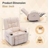 Rocker Recliner Chair with Massage and Heat, Nursery Rocking Chairs for Living Room, Recliner Chair for Adults, Ergonomic Comfy Relining Chair with Cup Holders, USB Charge Port, Side Pockets, Beige