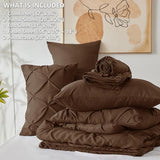 CozyLux Full Size Comforter Sets Brown, 7 Pieces Pintuck Bed in A Bag Brown Comforter Full Size, Pinch Pleat Bedding Sets with All Season Comforter, Sheets, Pillowcases & Shams