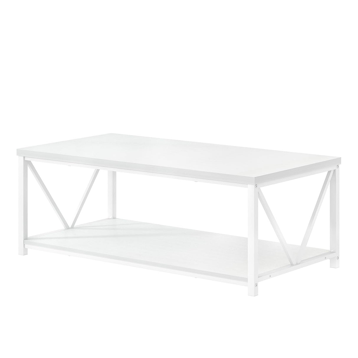 EXCEFUR White Coffee Table with Storage Shelf, Modern Rustic Wood and Metal Center Table for Living Room, 47 Inch EXCEFUR