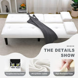 AnoYishev Futon Sofa Bed PU Leather Modern Convertible Futon Couch with Removable Armrests, Cup Holders, Loveseat Sleeper Sofa Bed for Living Room, Apartment, Small Spaces (White) AnoYishev