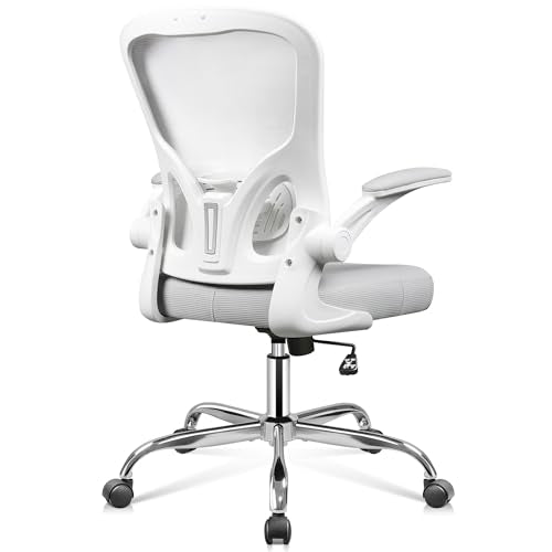 DEVAISE Office Chair Ergonomic Computer Desk Chair with Flip-up Armrests, Comfy Mesh with Adjustable Lumbar Support, White DEVAISE