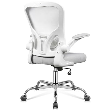 DEVAISE Office Chair Ergonomic Computer Desk Chair with Flip-up Armrests, Comfy Mesh with Adjustable Lumbar Support, White DEVAISE