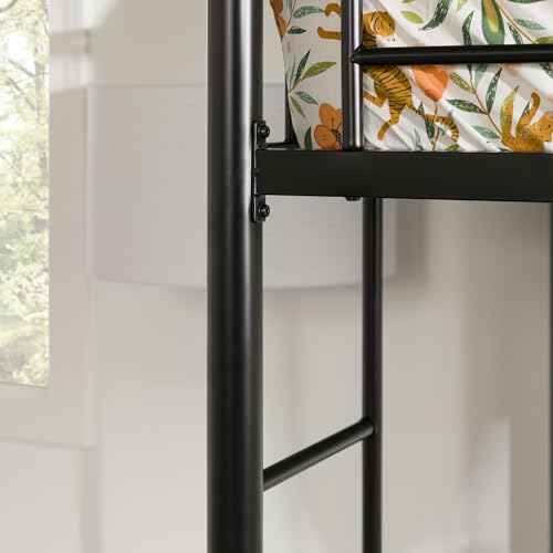 Walker Edison Timothee Urban Industrial Metal Twin over Loft Bunk Bed, Twin Size, Black Walker Edison