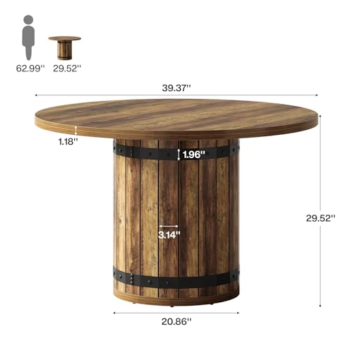 Tribesigns 39.37-Inch Round Conference Table, Farmhouse Meeting Room Table for 4, Seminar Boardroom Desk with Fence Pedestal Base for Office Conference Room (Rustic Brown, Chairs Not Included) Tribesigns