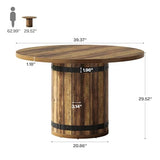 Tribesigns 39.37-Inch Round Conference Table, Farmhouse Meeting Room Table for 4, Seminar Boardroom Desk with Fence Pedestal Base for Office Conference Room (Rustic Brown, Chairs Not Included) Tribesigns