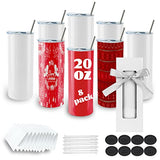 8 Pack Straight Sublimation Tumblers bulk 20 oz Skinny,Stainless Steel Double Wall Insulated Tumbler Cups Blank White with Lid, Straw, Individually Boxed,Polymer Coating for Heat Transfer ZONEGRACE