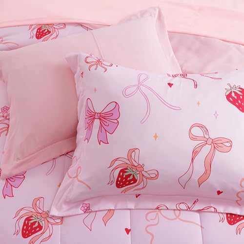 Wink Deer Twin Comforter Set for Girls-3 Pieces Pink Bow Twin Bedding Sets for Kids,1 Comforter,1 Sham and 1 Decor Pillow Wink Deer
