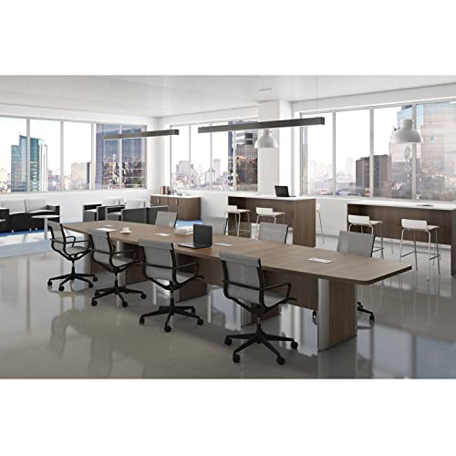 Thaweesuk Shop 16 FT White Modern Executive Boat Shaped Conference Table Room Wood Hide Wires Inside Elliptical Metal Legs Desk Grommets Racetrack 3 Power Modules Silver Boardroom Business Furniture Generic