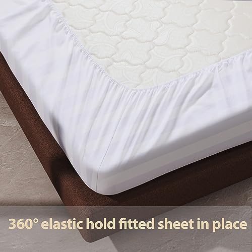100% Egyptian Cotton Fitted Sheet King Size, 600 Thread Count, Single Fitted Sheet Only,16" Deep Pocket Sheet, Soft & Elastic Sateen Weave Bottom Sheet for Hotel & Home (White-Stripe, King) Zaizaihome