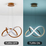 MAYNA Modern LED Chandelier, LED Pendant Light in Wood Finish, Adjustable Height Chandeliers with Irregular Ring, Modern Chandeliers for Dining Room Kitchen Island Living Room Bedroom, 6000K Daylight MAYNA