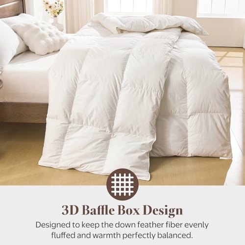 Oaken-Cat Goose Feather Down Fiber Comforter Twin Size - 100% Organic Cotton Shell All Season Duvet Insert, Medium Warmth Hotel Luxury Bedding Comforter(68x90 Inch, White) Oaken-Cat