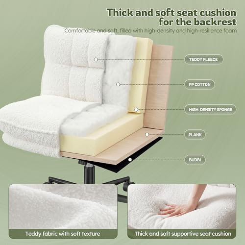 DurayLoly Criss Cross Chair with Wheels, 7" Extra Thick Ergonomic Cross Legged Office Chair, Height Adjustable Swivel Design for Home Office, Study & Vanity,White DurayLoly