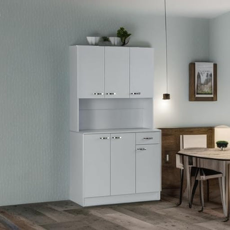HOMCOM 71" Freestanding Buffet with Hutch, Kitchen Storage Cabinets, Pantry with 6 Doors, 3 Adjustable Shelves, and Drawer for Living Room, Gray HOMCOM