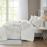 Madison Park Violette Chenille Cotton Tufted Comforter Large Medallion Design, All Season, Hypoallergenic, Soft Bedding Set, Matching Sham, Full/Queen, Ivory/Taupe 3 Piece Madison Park