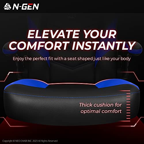 N-GEN Video Gaming Chair Ergonomic Computer Desk Office Chair with Lumbar Support Adjustable Height Swivel Wheels Flip-Up Arms PU Leather Home and Office (Blue) NEO CHAIR