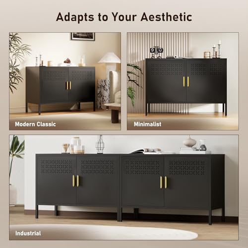 Karlovit Storage Cabinet, Metal Accent Locker Storage Cabinet with 2 Doors, Magnetic Closure, Adjustable Shelf, Tv Stands & Metal Nightstand for Living Room, Entryway and Home - Black Karlovit