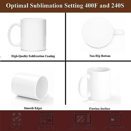 ABBSH Sublimation Mugs, Sublimation White Coffee Mugs Tazas Para Sublimacion Blank 11 OZ With Box for for Coffee, Soup, Tea, Milk, Latte, Hot Cocoa Set of 12 ABBSH