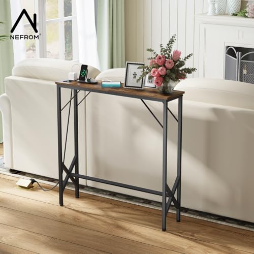 NEFROM 31.5‘’ Console Table, Skinny Entryway Table with Fast-Charging Station, Narrow Long Sofa Table, Behind Slim Couch Table for Entrance, Hallway, Living Room Decor ST-BR80-1 NEFROM