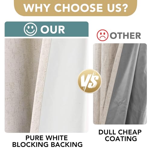 H.VERSAILTEX Linen Blackout Curtain Durable Thick Textured Linen Look 100% Blackout Patio Door Curtain Anti Rust Grommet Extra Wide Sliding Door Curtain Panel, W100 x L84 inch - Natural H.VERSAILTEX