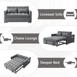 54" Convertible Sofa Bed, Velvet Sleeper Sofa with Pull-Out Bed, 3-in-1 Futon Couch with Reclining Backrest and Side Pocket, Modern Loveseat for Living Room (Medium Grey) Qinazoe