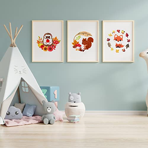 Louise Maelys 3 Set Animal Embroidery Kits for Beginners with Autumn Squirrel Hedgehog Fox Pattern,Adults Starter Cross Stitch Kit DIY Needlepoint