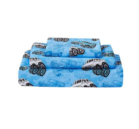 Softan Kids Bed Sheet Set, Boys Twin Size Sheets, Microfiber Kids Fitted Sheet and Pillowcase, Breathable and Silky Soft, 3 Piece Jeep Trucks Printed Twin Bed Sheet Softan