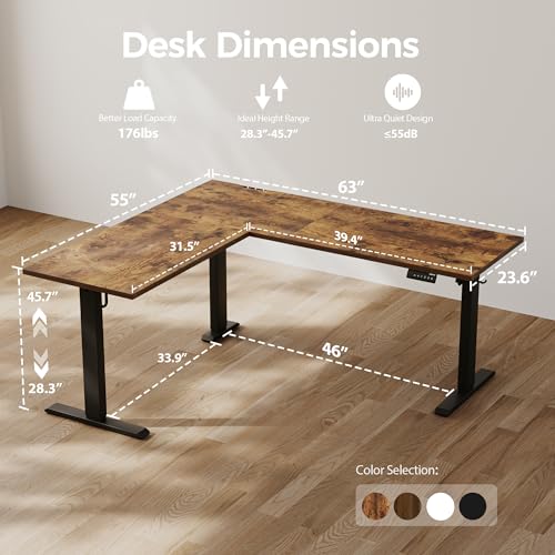 Agilestic 63 x 55 Inch L Shaped Standing Desk Adjustable Height, Corner Standing Desk, Sit Stand Up Computer Table, Splice Board, Rustic Brown Agilestic