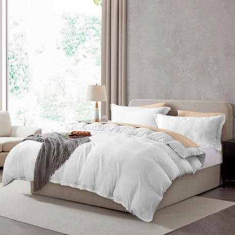 Hearth & Harbor Full Duvet Cover Set - Full Soft Prewashed White Duvet Cover, 3 Piece Set with Zipper Closure, 1 Duvet Cover 80x90 inches and 2 Pillow Shams Hearth & Harbor
